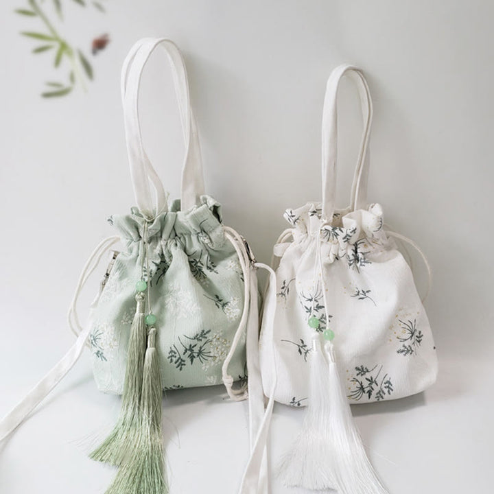 Buddha Stones Białe Kwiaty Zielone Liście Płócienna Torba Crossbody Torba Na Ramię Torebka