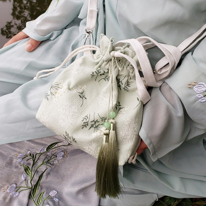 Buddha Stones Białe Kwiaty Zielone Liście Płócienna Torba Crossbody Torba Na Ramię Torebka