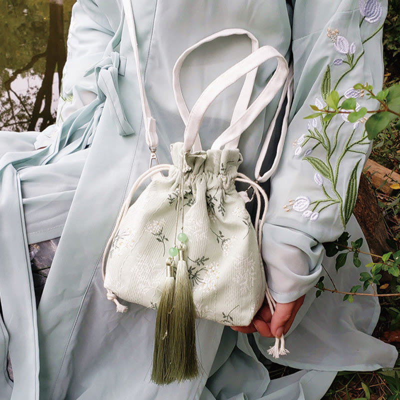 Buddha Stones Białe Kwiaty Zielone Liście Płócienna Torba Crossbody Torba Na Ramię Torebka