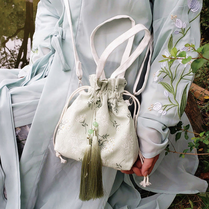 Buddha Stones Białe Kwiaty Zielone Liście Płócienna Torba Crossbody Torba Na Ramię Torebka