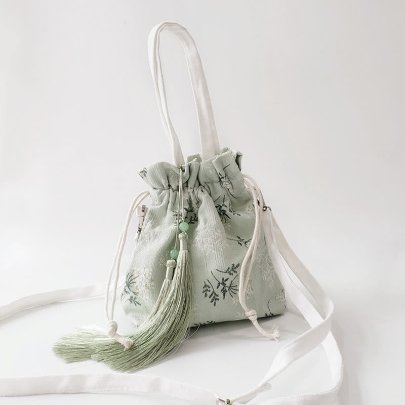 Buddha Stones Białe Kwiaty Zielone Liście Płócienna Torba Crossbody Torba Na Ramię Torebka