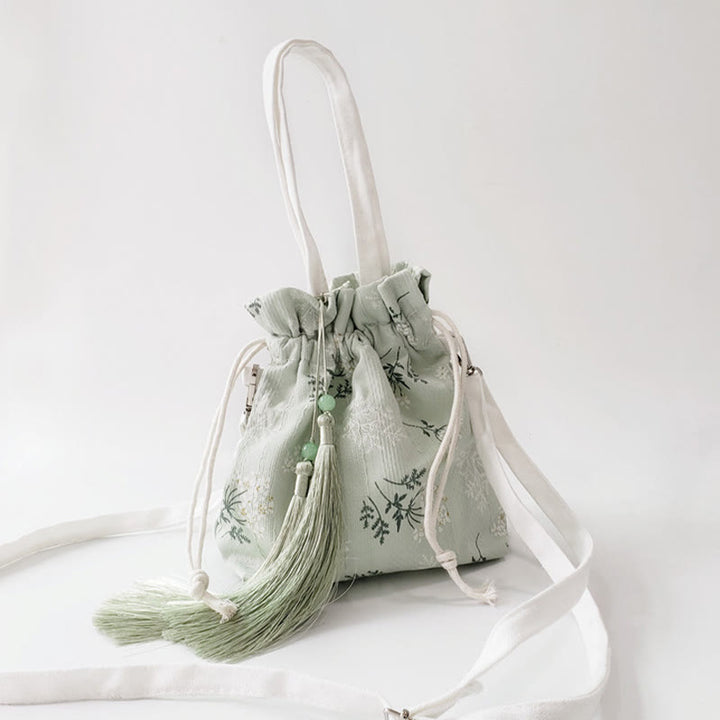 Buddha Stones Białe Kwiaty Zielone Liście Płócienna Torba Crossbody Torba Na Ramię Torebka