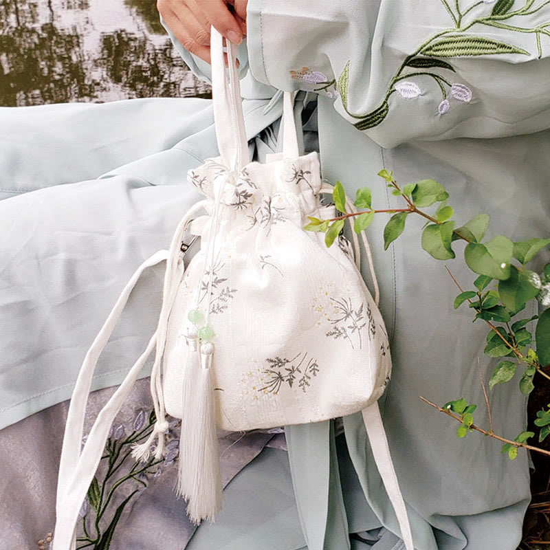 Buddha Stones Białe Kwiaty Zielone Liście Płócienna Torba Crossbody Torba Na Ramię Torebka