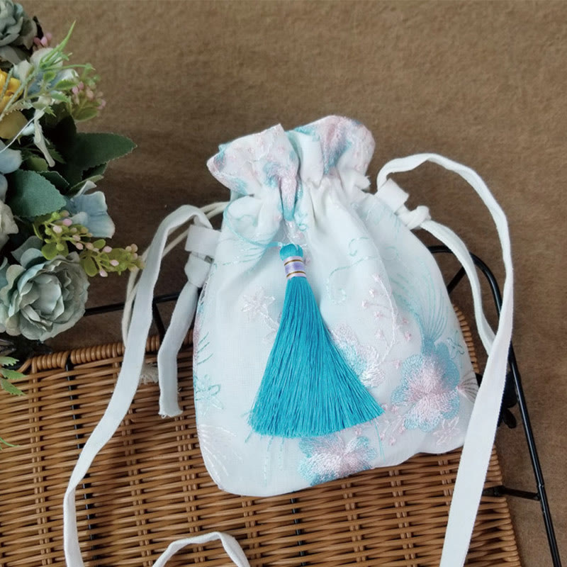 Buddha Stones Haftowane Kwiaty Wiśniowe Kwiaty Winorośli Płócienna Torba Crossbody Torba Na Ramię