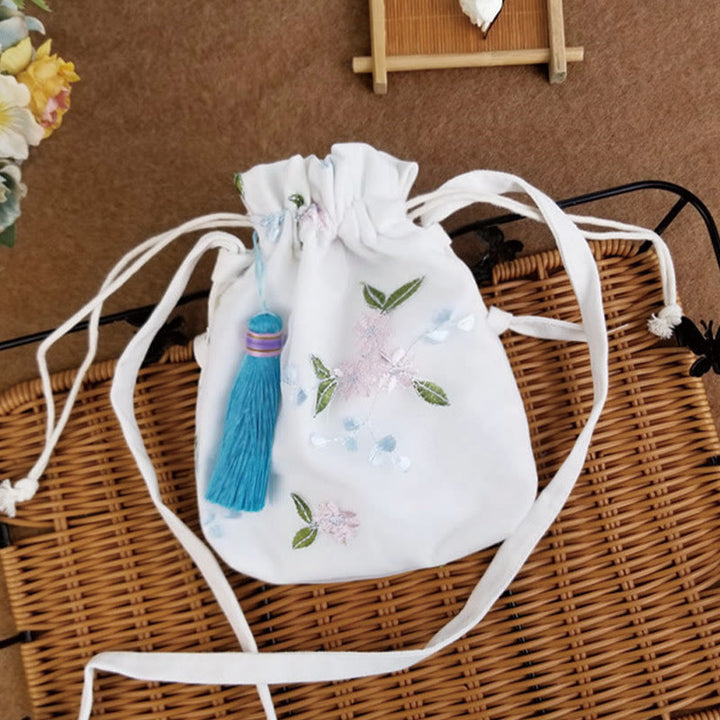 Buddha Stones Haftowane Kwiaty Wiśniowe Kwiaty Winorośli Płócienna Torba Crossbody Torba Na Ramię