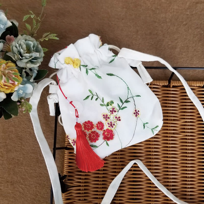 Buddha Stones Haftowane Kwiaty Wiśniowe Kwiaty Winorośli Płócienna Torba Crossbody Torba Na Ramię