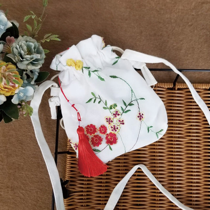 Buddha Stones Haftowane Kwiaty Wiśniowe Kwiaty Winorośli Płócienna Torba Crossbody Torba Na Ramię