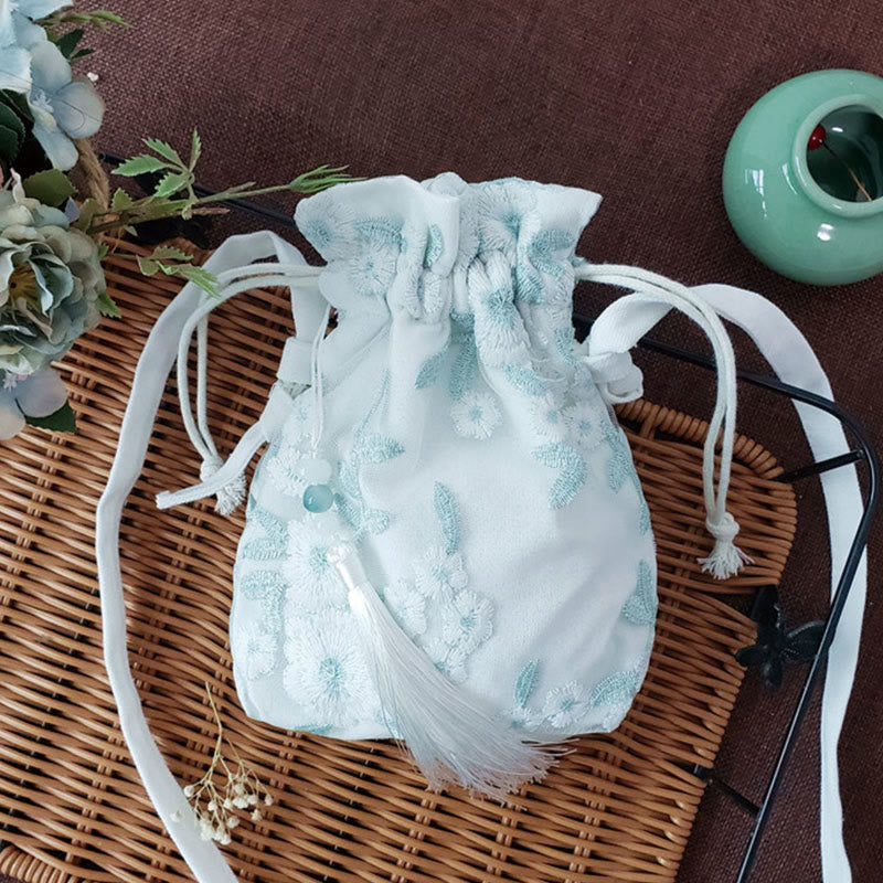 Buddha Stones Haftowane Kwiaty Wiśniowe Kwiaty Winorośli Płócienna Torba Crossbody Torba Na Ramię