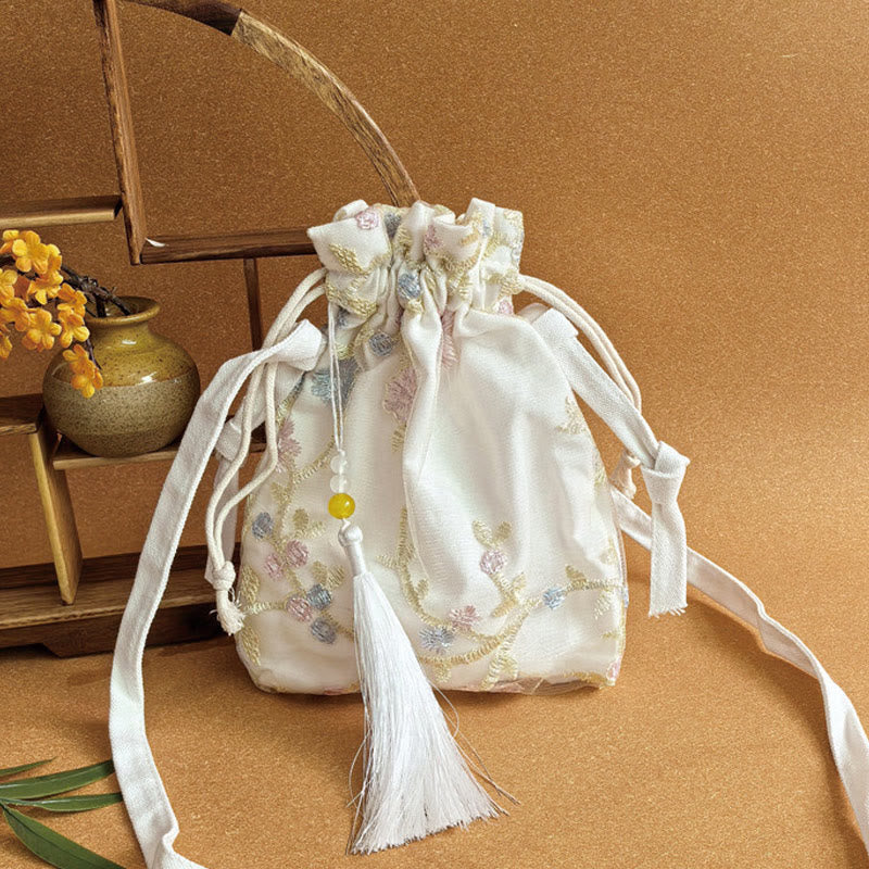 Buddha Stones Haftowane Kwiaty Wiśniowe Kwiaty Winorośli Płócienna Torba Crossbody Torba Na Ramię