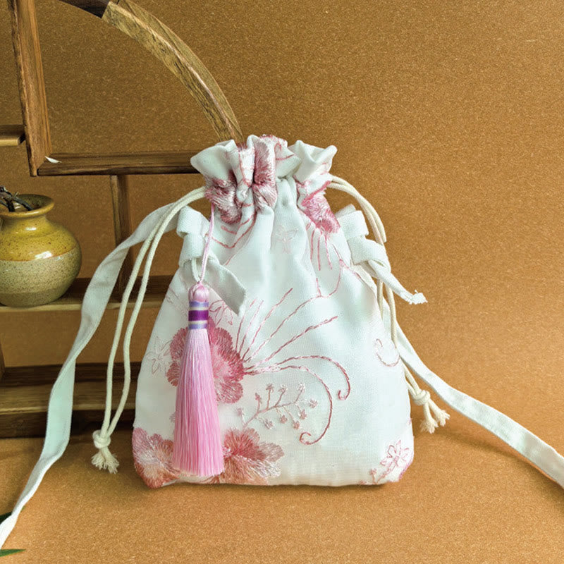 Buddha Stones Haftowane Kwiaty Wiśniowe Kwiaty Winorośli Płócienna Torba Crossbody Torba Na Ramię
