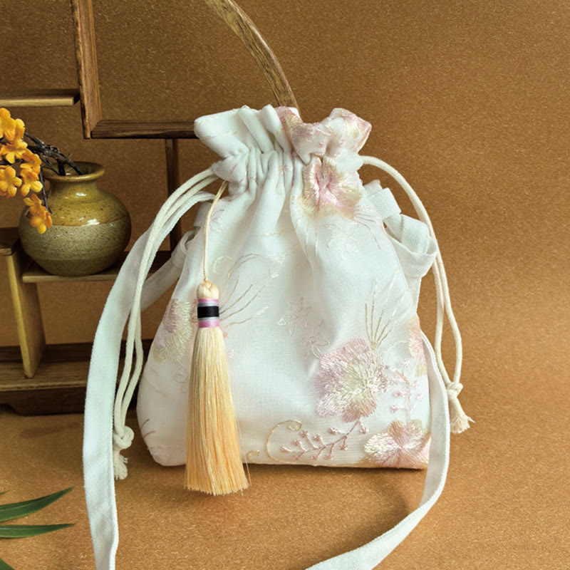 Buddha Stones Haftowane Kwiaty Wiśniowe Kwiaty Winorośli Płócienna Torba Crossbody Torba Na Ramię