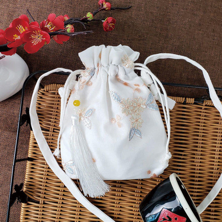 Buddha Stones Haftowane Kwiaty Wiśniowe Kwiaty Winorośli Płócienna Torba Crossbody Torba Na Ramię