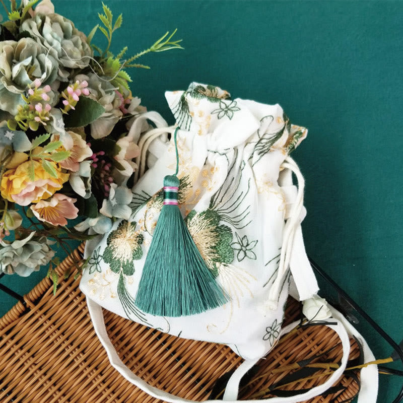 Buddha Stones Haftowane Kwiaty Wiśniowe Kwiaty Winorośli Płócienna Torba Crossbody Torba Na Ramię