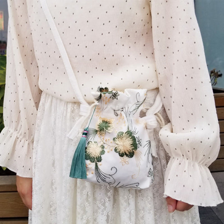 Buddha Stones Haftowane Kwiaty Wiśniowe Kwiaty Winorośli Płócienna Torba Crossbody Torba Na Ramię