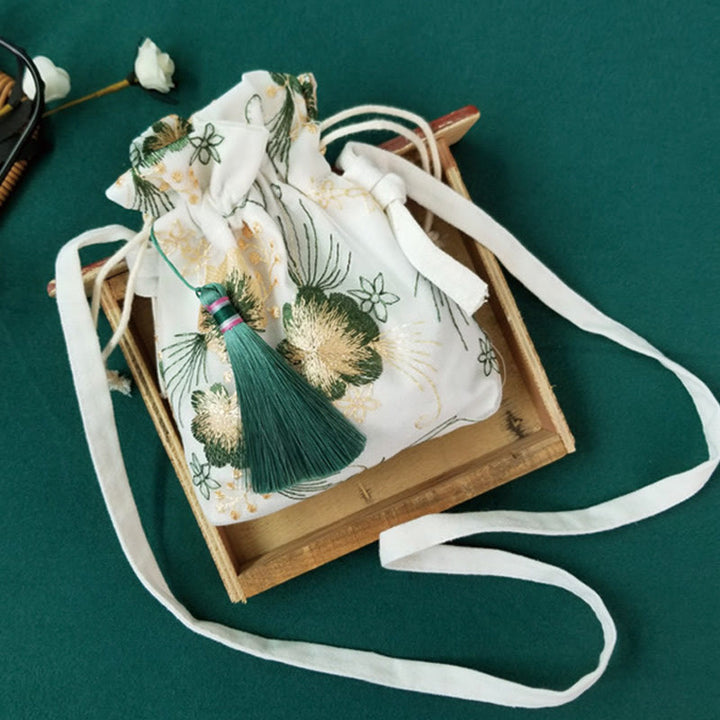 Buddha Stones Haftowane Kwiaty Wiśniowe Kwiaty Winorośli Płócienna Torba Crossbody Torba Na Ramię
