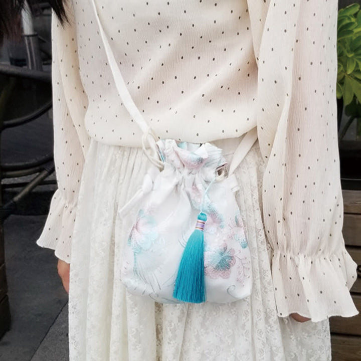 Buddha Stones Haftowane Kwiaty Wiśniowe Kwiaty Winorośli Płócienna Torba Crossbody Torba Na Ramię