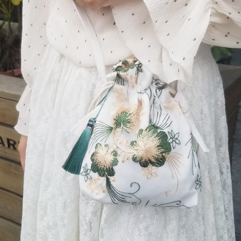 Buddha Stones Haftowane Kwiaty Wiśniowe Kwiaty Winorośli Płócienna Torba Crossbody Torba Na Ramię