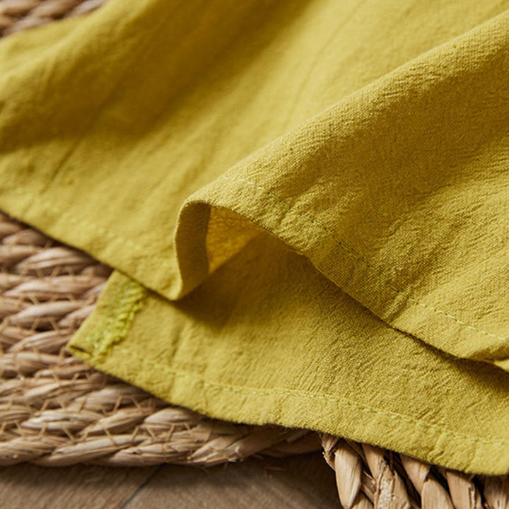 Sukienka midi damska z długim rękawem, haftem w stylu vintage z Buddha Stones, guzikami i żabą, z wysokim stanem i bawełną i lnem - image 5