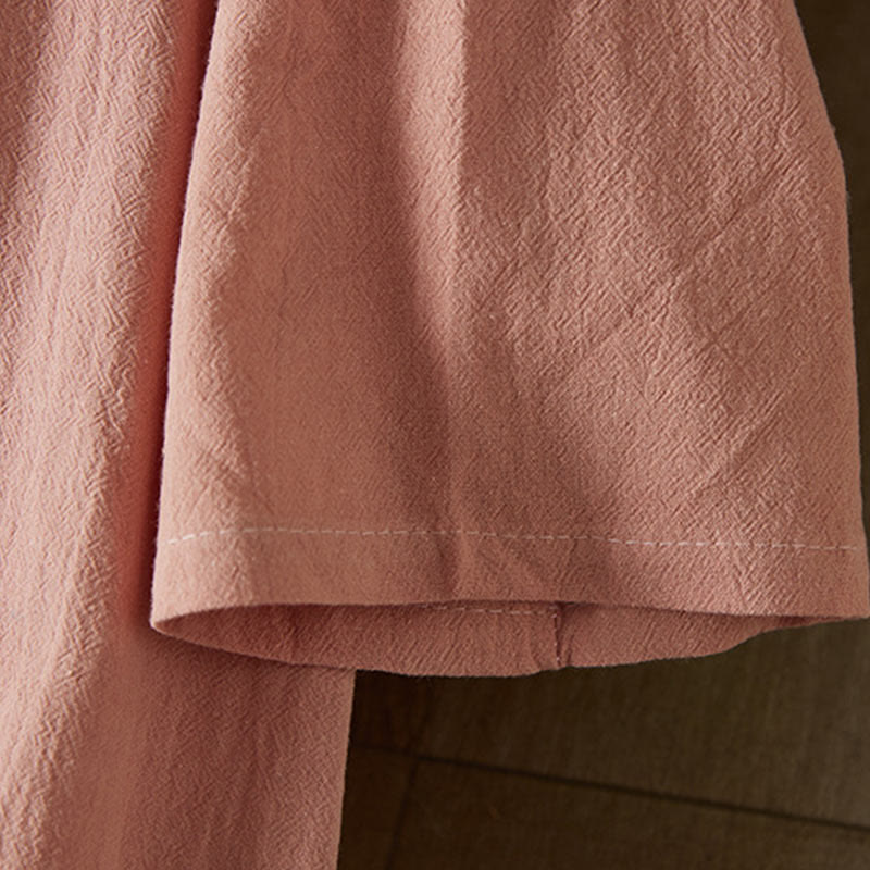 Sukienka midi damska z długim rękawem, haftem w stylu vintage z Buddha Stones, guzikami i żabą, z wysokim stanem i bawełną i lnem - image 15