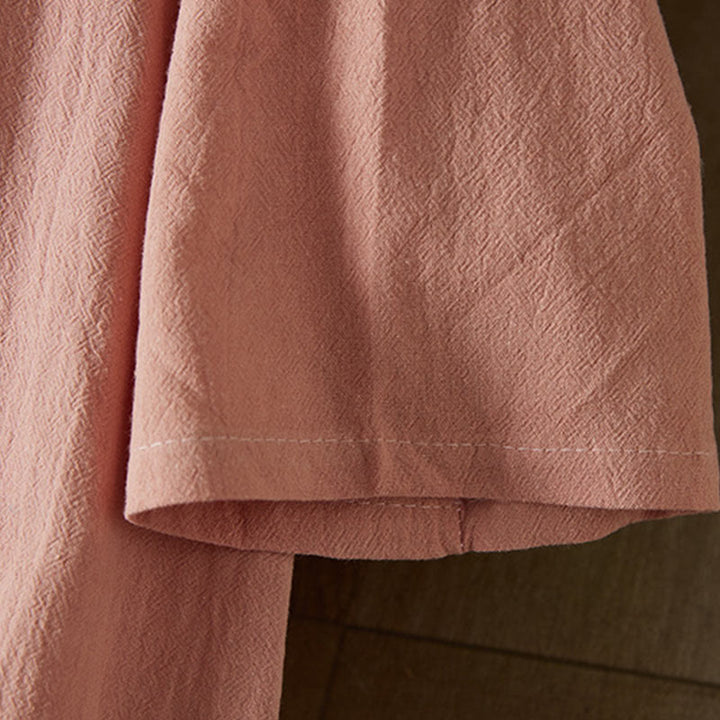 Sukienka midi damska z długim rękawem, haftem w stylu vintage z Buddha Stones, guzikami i żabą, z wysokim stanem i bawełną i lnem - image 15