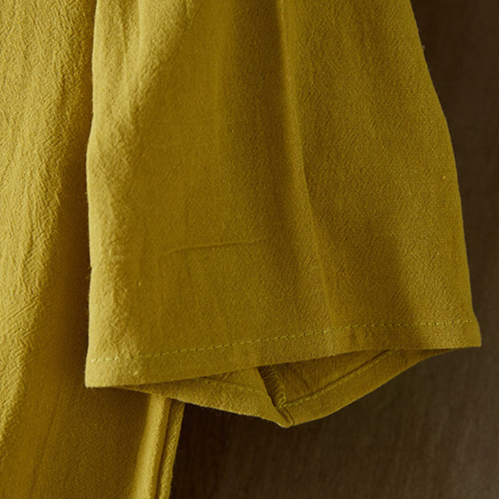 Sukienka midi damska z długim rękawem, haftem w stylu vintage z Buddha Stones, guzikami i żabą, z wysokim stanem i bawełną i lnem - image 3