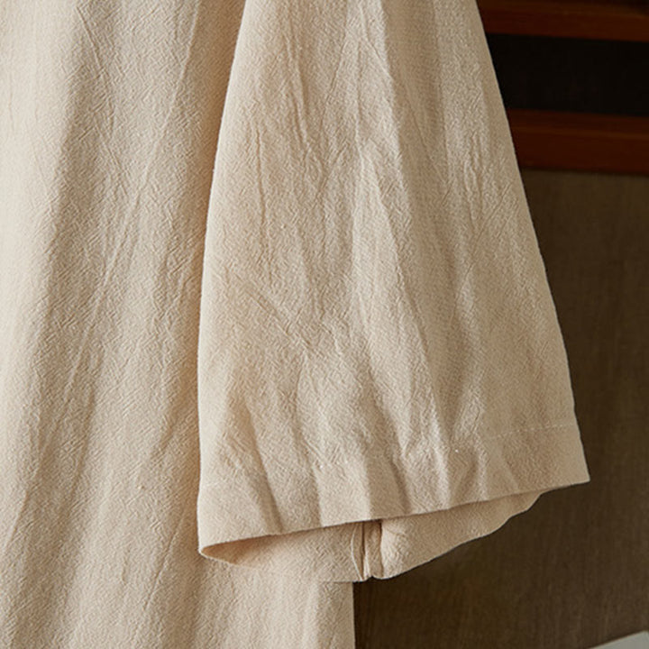 Sukienka midi damska z długim rękawem, haftem w stylu vintage z Buddha Stones, guzikami i żabą, z wysokim stanem i bawełną i lnem - image 9