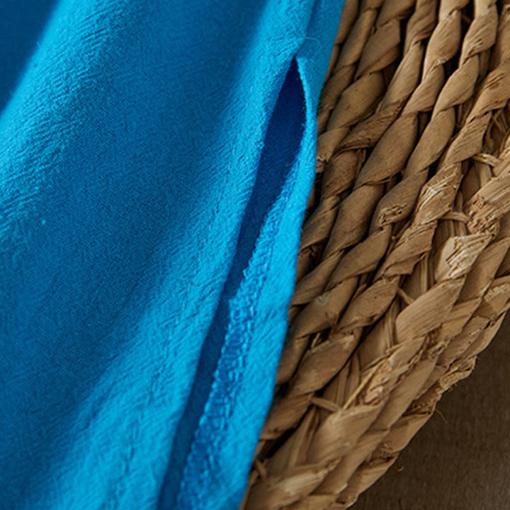 Sukienka midi damska z długim rękawem, haftem w stylu vintage z Buddha Stones, guzikami i żabą, z wysokim stanem i bawełną i lnem - image 24