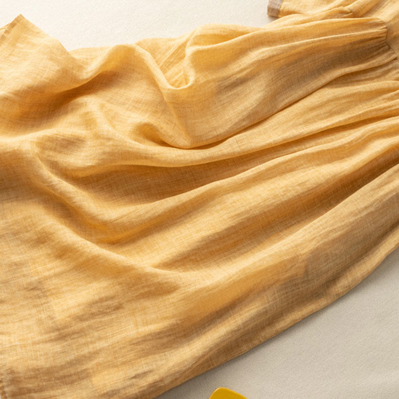 Sukienka midi damska z bawełny i lnu z krótkim rękawem i haftem etnicznym "Buddha Stones" - image 5