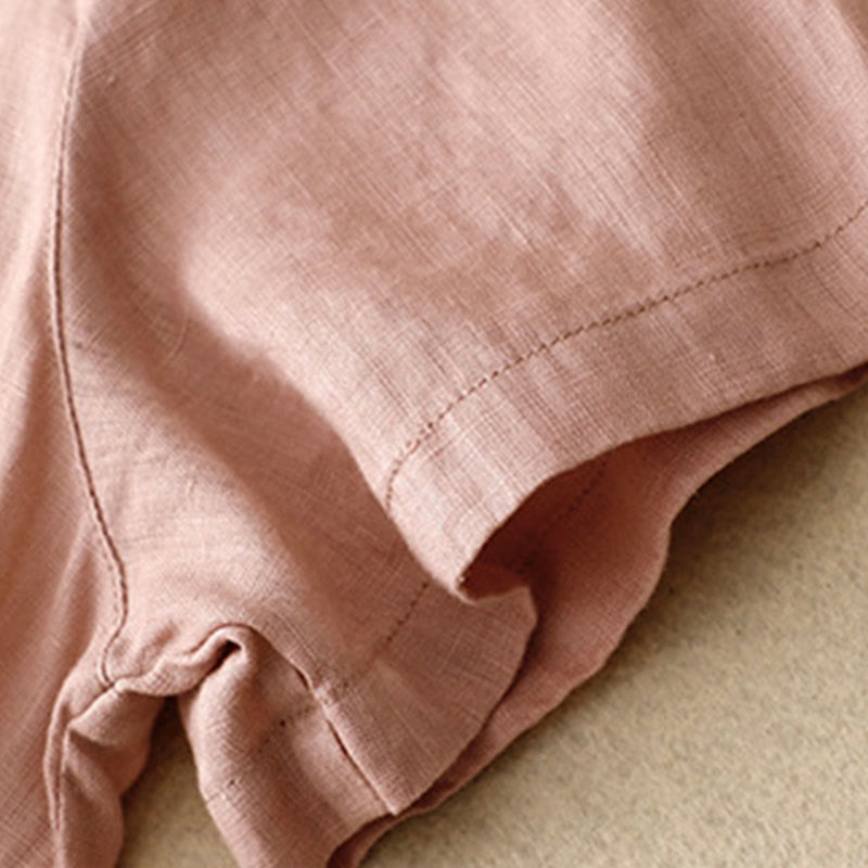 Sukienka midi damska z bawełny i lnu "Buddha Stones" z prostym, prostym zapięciem na guziki, falbaną przy dekolcie i krótkim rękawem - image 18