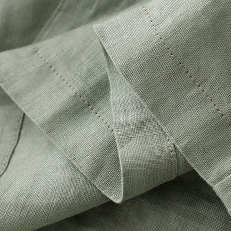 Sukienka midi damska z bawełny i lnu "Buddha Stones" z prostym, prostym zapięciem na guziki, falbaną przy dekolcie i krótkim rękawem - image 7