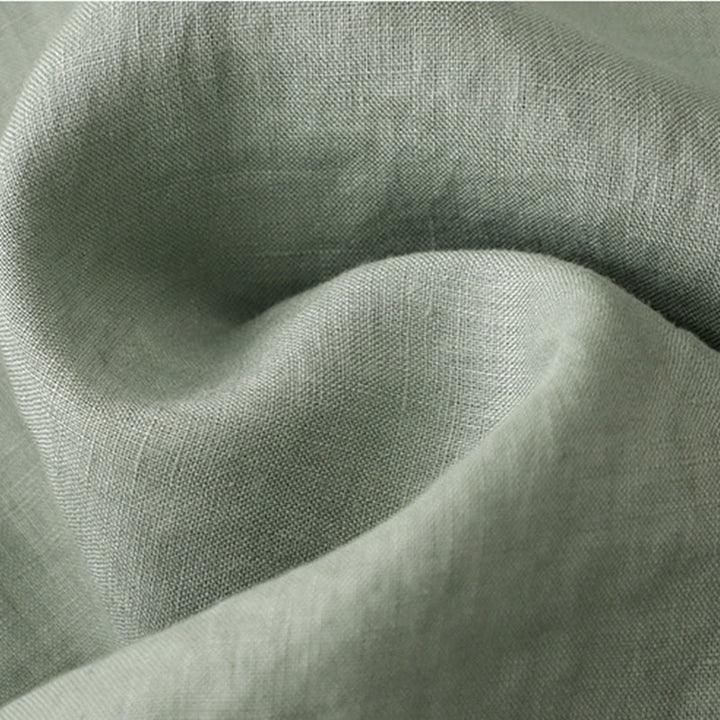 Sukienka midi damska z bawełny i lnu "Buddha Stones" z prostym, prostym zapięciem na guziki, falbaną przy dekolcie i krótkim rękawem - image 8