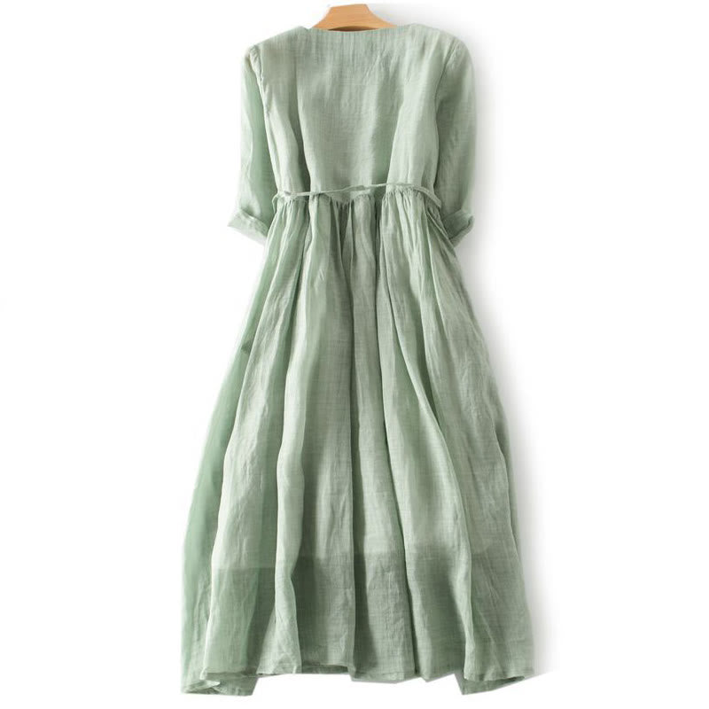 Sukienka midi damska z krótkim rękawem i sznurowaniem Buddha Stones, prosta, z falbanką i kieszeniami - image 1