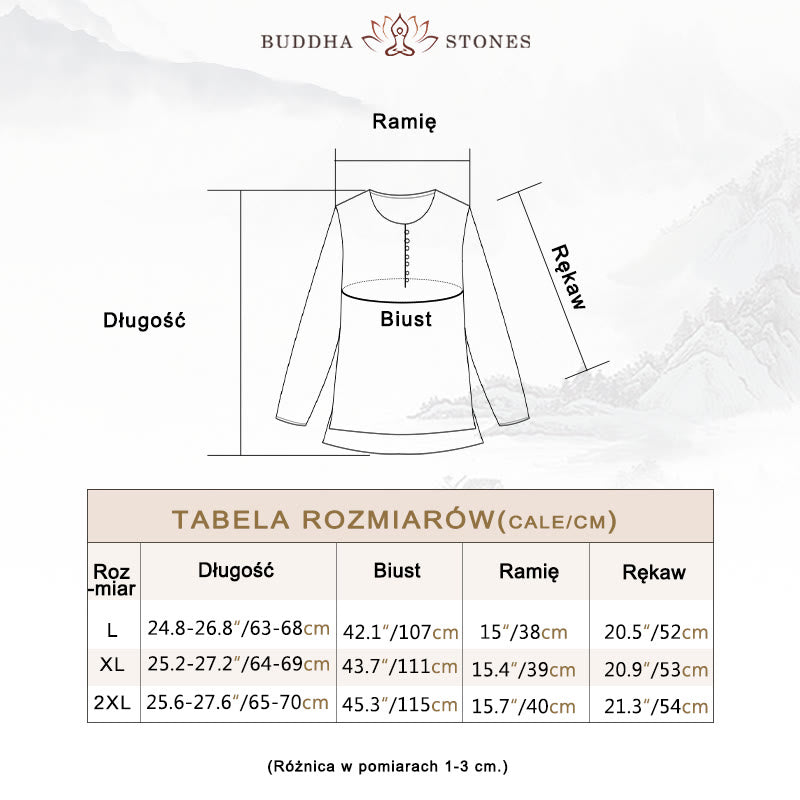 Buddha Stones Casual Haft Kwiat Okrągły Dekolt Długi Rękaw Bawełna Lniany Top Damskie Koszule - image 3