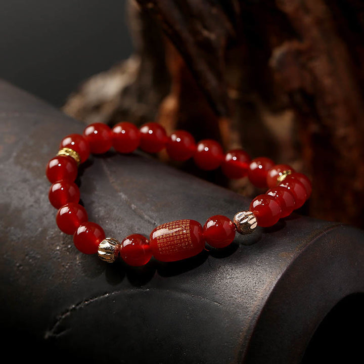 Buddha Stones Naturalny Czerwony Agat Zielony Agat Buddyjski Sutras Spokój Bransoletka