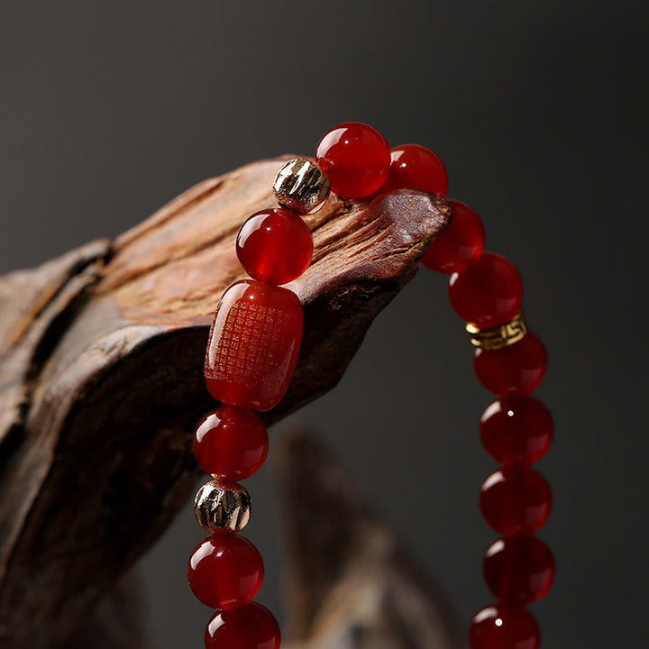 Buddha Stones Naturalny Czerwony Agat Zielony Agat Buddyjski Sutras Spokój Bransoletka