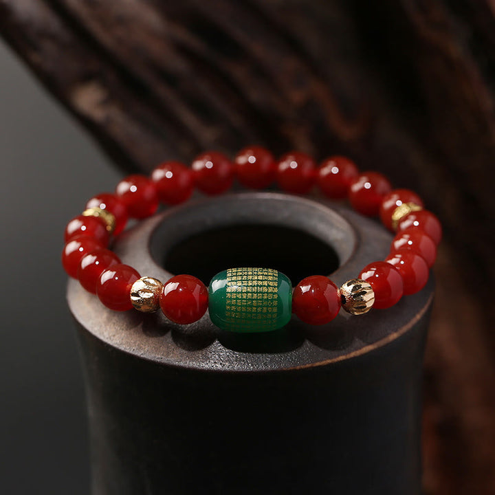 Buddha Stones Naturalny Czerwony Agat Zielony Agat Buddyjski Sutras Spokój Bransoletka