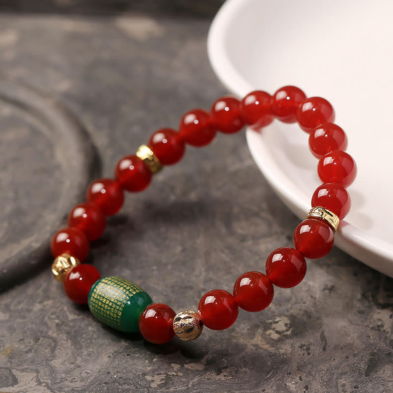 Buddha Stones Naturalny Czerwony Agat Zielony Agat Buddyjski Sutras Spokój Bransoletka