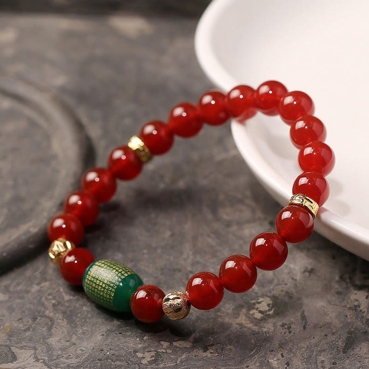 Buddha Stones Naturalny Czerwony Agat Zielony Agat Buddyjski Sutras Spokój Bransoletka
