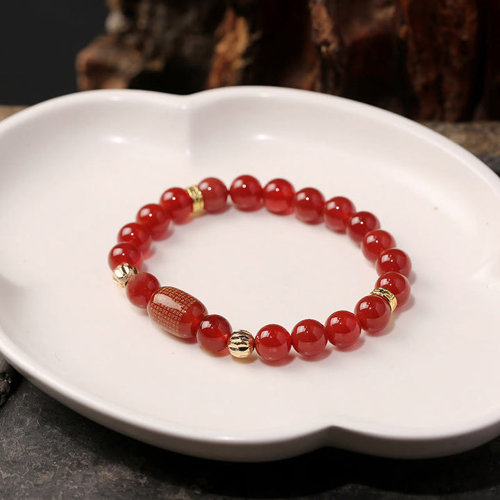 Buddha Stones Naturalny Czerwony Agat Zielony Agat Buddyjski Sutras Spokój Bransoletka