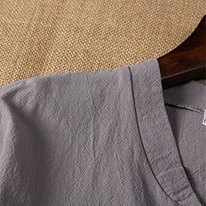 Buddha Stones, 2 sztuki, koszulka z krótkim rękawem i kieszeniami, gładka, z karbowanym kołnierzykiem, bawełniano-lniany zestaw do medytacji dla mężczyzn - image 10