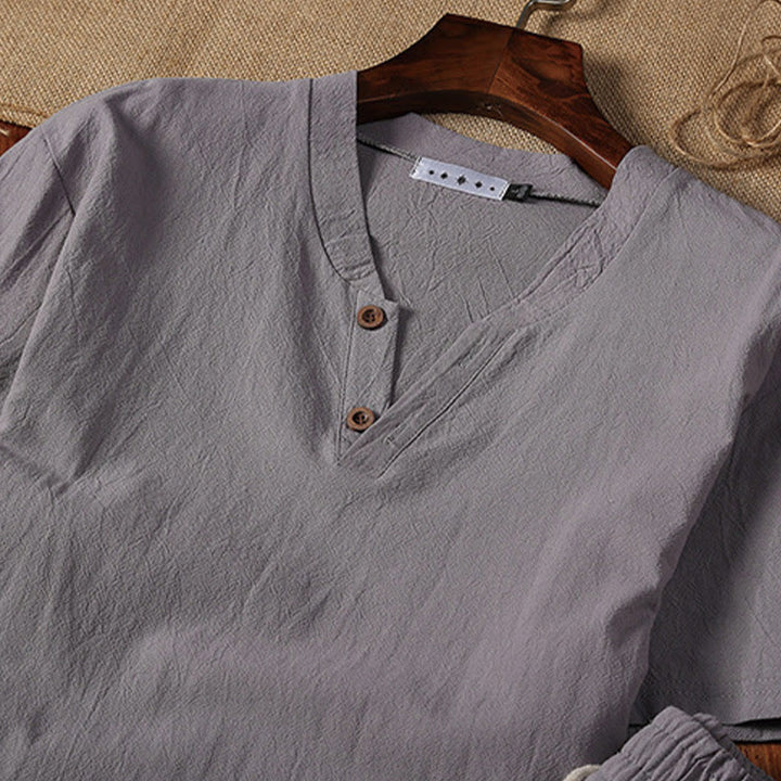 Buddha Stones, 2 sztuki, koszulka z krótkim rękawem i kieszeniami, gładka, z karbowanym kołnierzykiem, bawełniano-lniany zestaw do medytacji dla mężczyzn - image 8