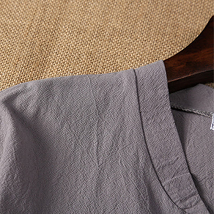 Buddha Stones, 2 sztuki, koszulka z krótkim rękawem i kieszeniami, gładka, z karbowanym kołnierzykiem, bawełniano-lniany zestaw do medytacji dla mężczyzn - image 10