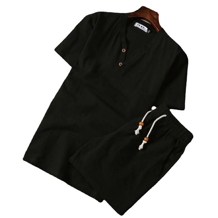 Buddha Stones, 2 sztuki, koszulka z krótkim rękawem i kieszeniami, gładka, z karbowanym kołnierzykiem, bawełniano-lniany zestaw do medytacji dla mężczyzn - image 5