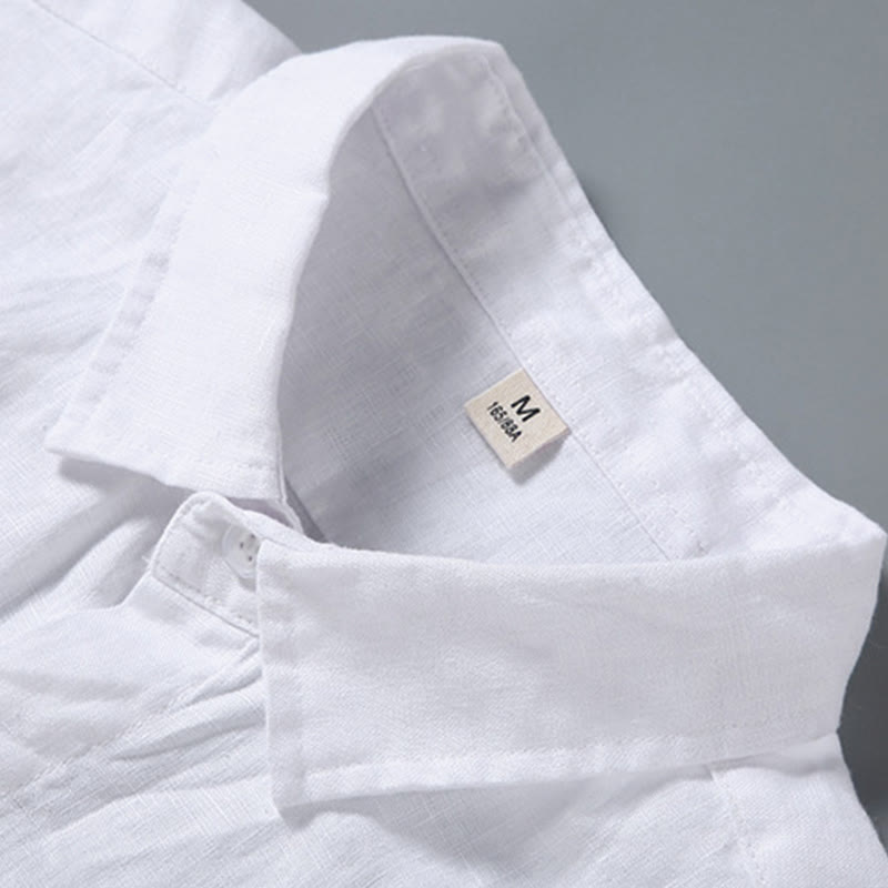 Koszula męska z krótkim rękawem i kieszenią, letnia, casualowa, z bawełny, w jednolitym kolorze, z guzikami i Buddha Stones - image 6