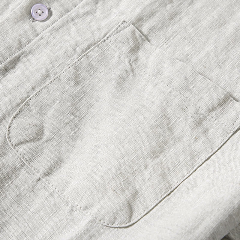 Koszula męska z krótkim rękawem i kieszenią, letnia, casualowa, z bawełny, w jednolitym kolorze, z guzikami i Buddha Stones - image 3