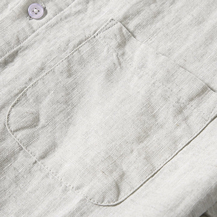 Koszula męska z krótkim rękawem i kieszenią, letnia, casualowa, z bawełny, w jednolitym kolorze, z guzikami i Buddha Stones - image 3