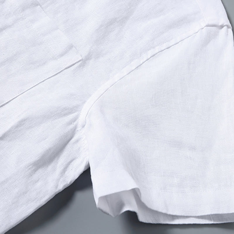 Koszula męska z krótkim rękawem i kieszenią, letnia, casualowa, z bawełny, w jednolitym kolorze, z guzikami i Buddha Stones - image 7