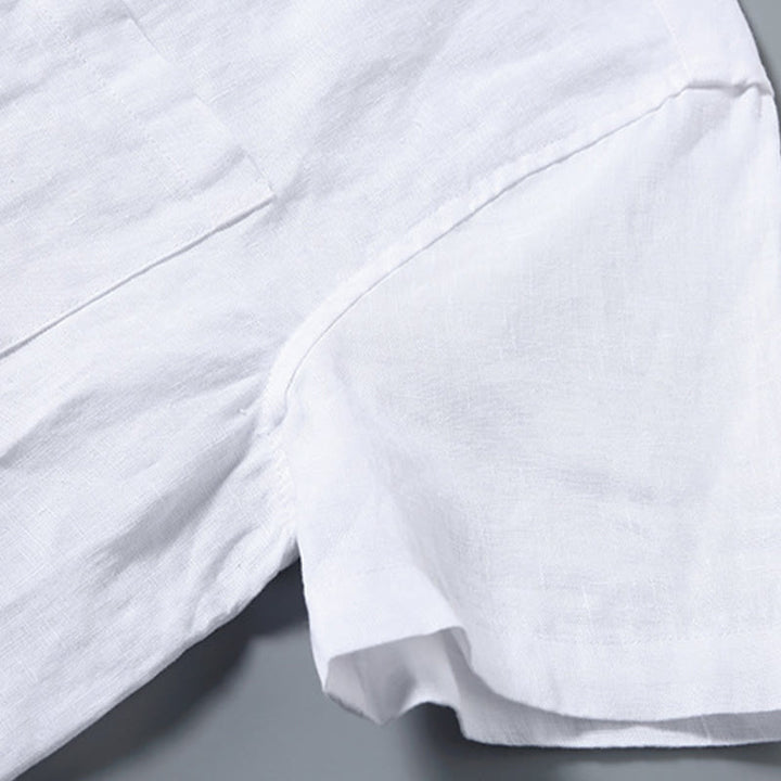 Koszula męska z krótkim rękawem i kieszenią, letnia, casualowa, z bawełny, w jednolitym kolorze, z guzikami i Buddha Stones - image 7