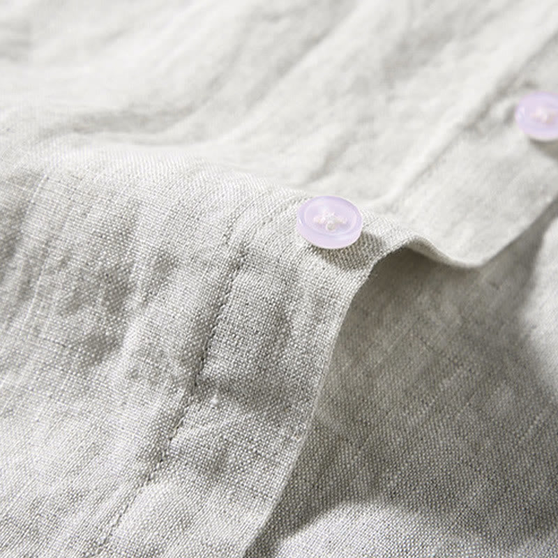 Koszula męska z krótkim rękawem i kieszenią, letnia, casualowa, z bawełny, w jednolitym kolorze, z guzikami i Buddha Stones - image 1