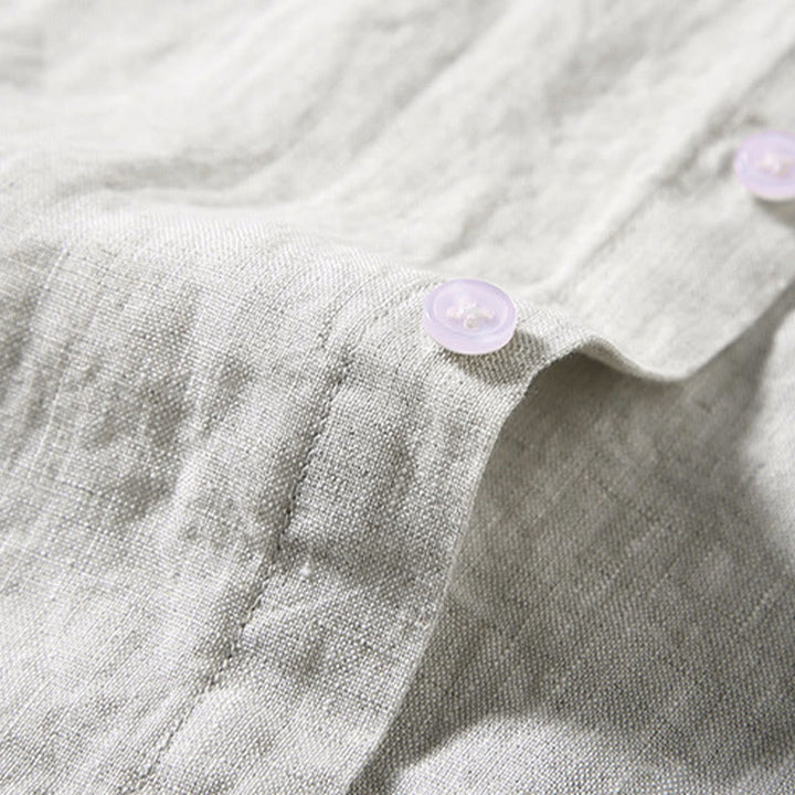 Koszula męska z krótkim rękawem i kieszenią, letnia, casualowa, z bawełny, w jednolitym kolorze, z guzikami i Buddha Stones - image 1